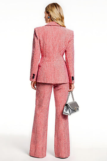 Red Plaid 2 Piece Notched Lapel Business Suits